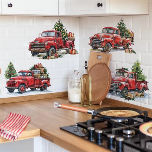 Red Pickup Truck Wall Sticker Decal – Christmas Tree Gift Decor 30x90 cm