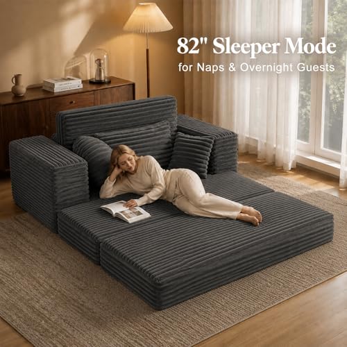 Oversized Corduroy Sleeper Chair with Ottoman, 3-in-1 Convertible Lounge