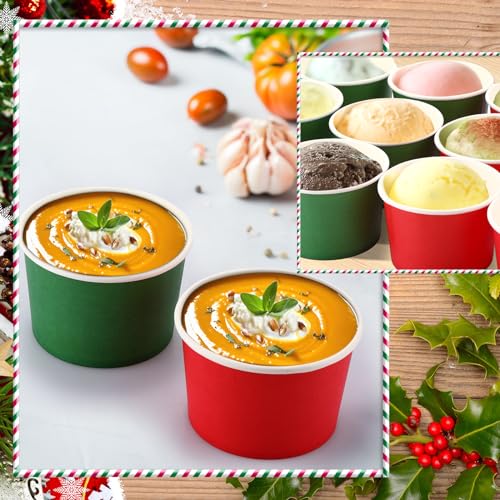 Umigy 300 Pack 9 oz Christmas Ice Cream Cups - Red & Green Disposable Dessert Bowls