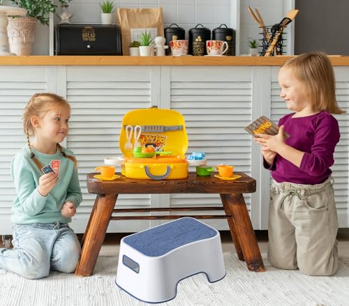 A+KCEYON Kids Step Stool Blue - Cute Sea Animals Design, Anti-Slip, Portable