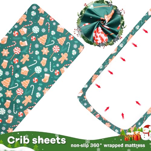Christmas Candy Crib Sheet - Green Baby Nursery Fitted Sheet 52x28in - Holiday Bedding