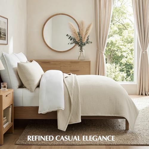 EverGrace Cotton Gauze Matelassé Coverlet Set - King Size, Soft Oat