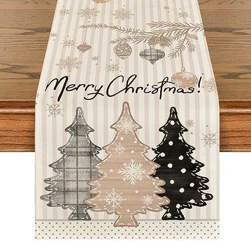 Artoid Mode Christmas Tree Stripes Pine Trees Holiday Table Runner 13x72 Inch