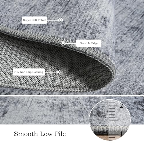 4x6 Washable Non-Slip Area Rug - Grey Abstract Low Pile Indoor Carpet