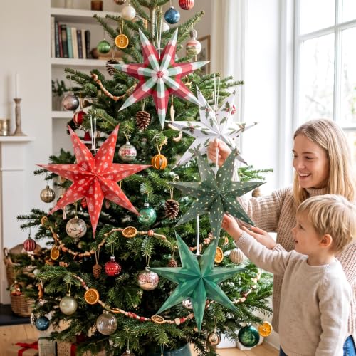 Paper Jazz Foldable 7-Point Star Lantern Ornaments - 5 Designs Indoor Xmas Decorations