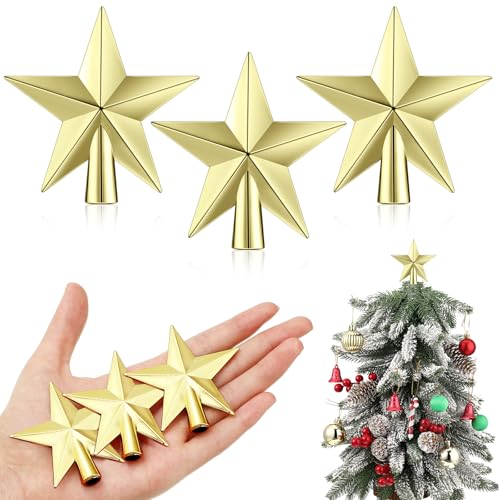 Hanaive Mini Christmas Tree Topper Star Set Gold 2.36 Inch Plated - 3 Pack