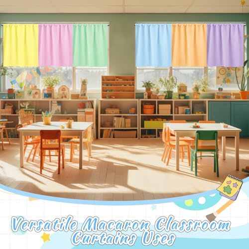 6-Panel Rainbow Blackout Curtains, Candy Color Playroom Window Drapes 30x24