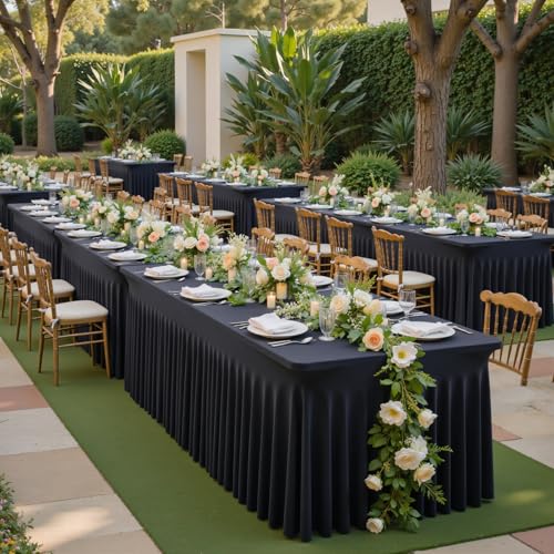 Besutolife 6 Pack Black 6ft Spandex Tablecloths for Rectangular Tables Wedding Party