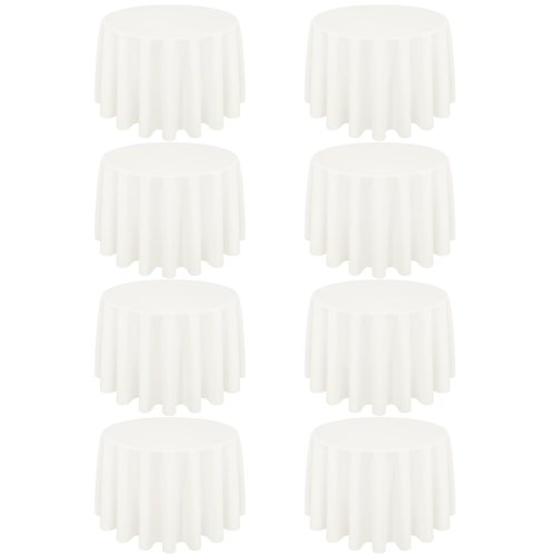 FXKS 8 Pack Ivory Round Tablecloth 70 Inch Circle Polyester Table Cloth, Washable Fabric Stain and Wrinkle Resistant Table Cover Round Tableclothes for Wedding Parties Banquet Reception Gift