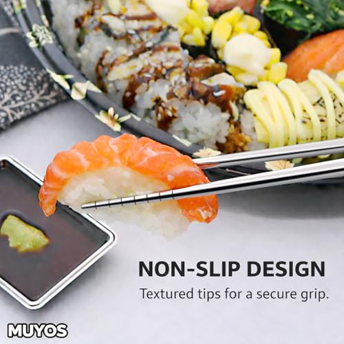 5 Pairs Stainless Steel Chopsticks - Reusable Non-Slip Metal Flatware