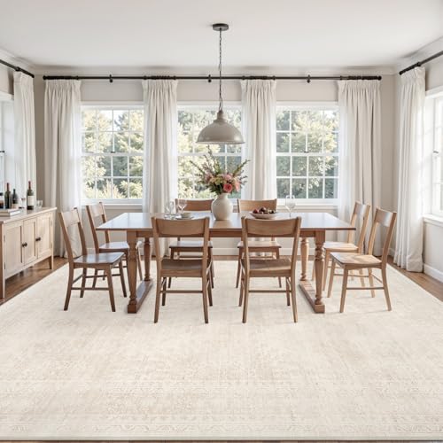 8x10 Machine Washable Area Rug - Neutral Beige Vintage Boho Non-Slip Carpet