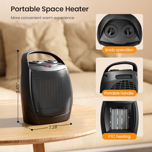 Small Electric Ceramic Space Heater Portable Fan for Office and Bedroom