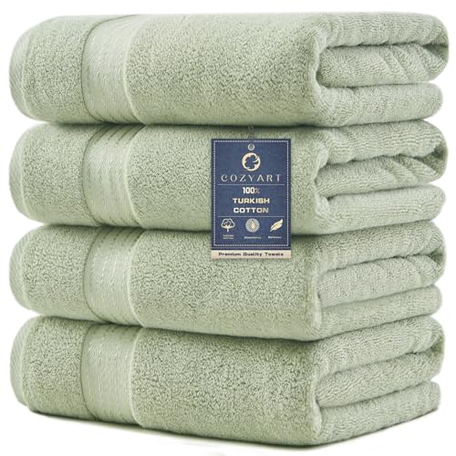 4-Piece Turkish Cotton Bath Towel Set, 650 GSM Sage Green Luxury Towels