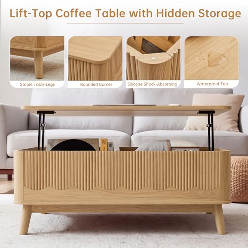 2-Piece Mid Century Modern Living Room Set: Fluted TV Stand & Lift-Top Table