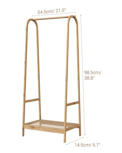 Clothing Rack with Storage Shelf, Bamboo Freestanding Garment Rack for Bedroom, Balcony, Clothes Store, Clothing Storage Organizer, Heavy Duty Clothes Rack for Hanging Clothes, Coats, Skirts, Shoes