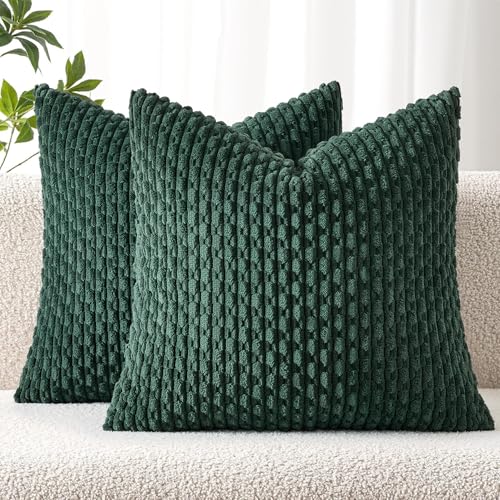 MIULEE Christmas Decorative Throw Pillow Covers 20x20 Dark Green Set of 2, Army Green Textured Cotton Polyester