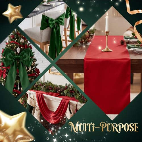COSINIA 12 Pack Red & Dark Green Satin Table Runners 12 x 108 Inch - Seamless Design