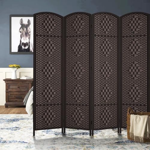 4-Panel Folding Room Divider, 6ft Tall Portable Privacy Screen, Dark Mocha
