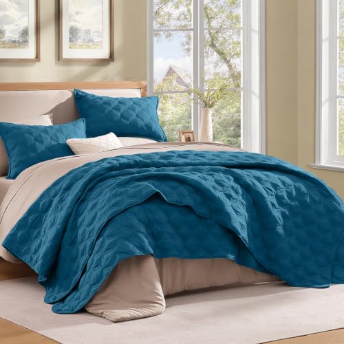 Litanika 3-Piece King Quilt Bedding Set - Soft Lightweight Teal Blue Bedspread