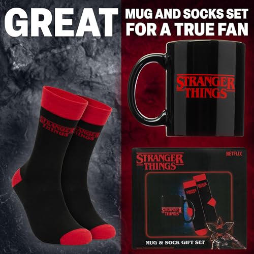 Get Trend Stranger Things 11oz Mug & Crew Socks Set - Red/Black, Microwave Safe, Perfect Gift