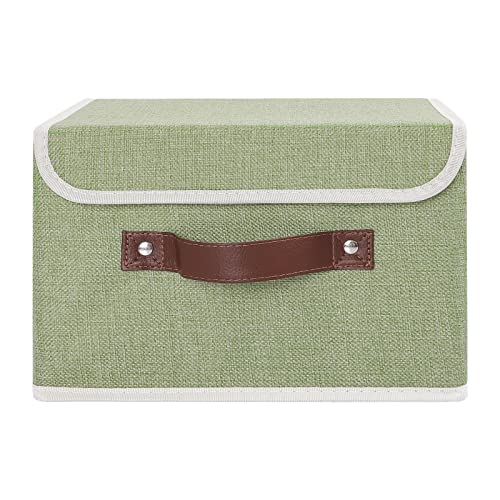Fabric Storage Box with Lid Small Green 10x8x7 Foldable Bin