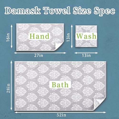 Voova & Movas 4-Pc Damask Cotton Bath Towel Set 28x52 in - Silver/White