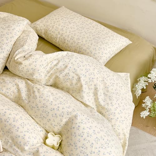 Blue Floral Twin XL Duvet Cover Set, Soft Cotton Double Gauze Bedding