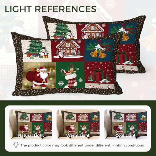Luxudecor Christmas Patchwork Pillowcases Set of 2 20x28 Inches Red & Green