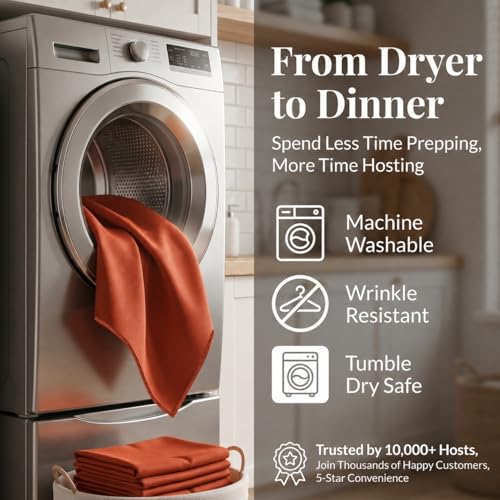 17x17 Polyester Cloth Napkins, Set of 6 - Burnt Orange Easy-Care Linens