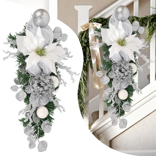 UUXX Silver Teardrop Swag Christmas Wreath 25.5" Door Decor Holiday Accent