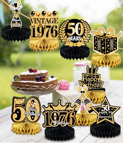 50th Birthday Party Table Decorations - Black and Gold Honeycomb Decor
