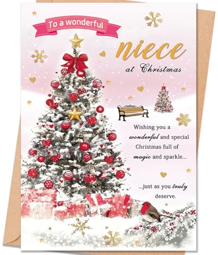 HZ-205 Niece Christmas Card from Aunt & Uncle Festive Holiday Greeting Card