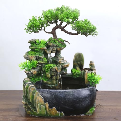 11-Inch Tabletop LED Waterfall Fountain with Mist Effect for Home & Office