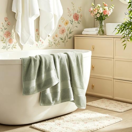 4-Piece Turkish Cotton Bath Towel Set, 650 GSM Sage Green Luxury Towels