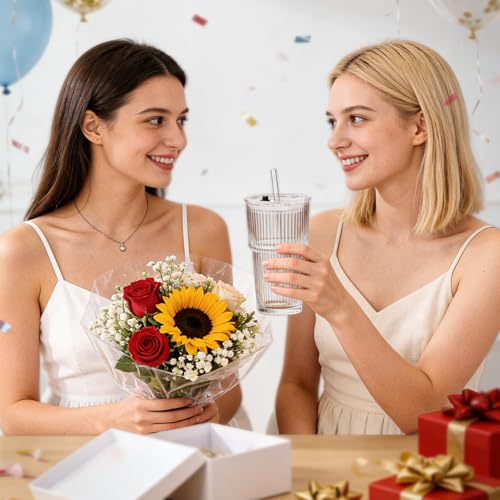 20oz Glass Iced Coffee Cups with Lids and Straws - 2 Pack Reusable Tumblers