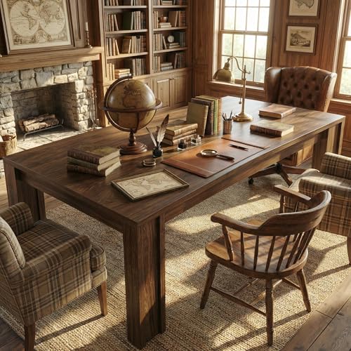 71-Inch Farmhouse Rectangular Dining Table, Walnut Wood Kitchen Table