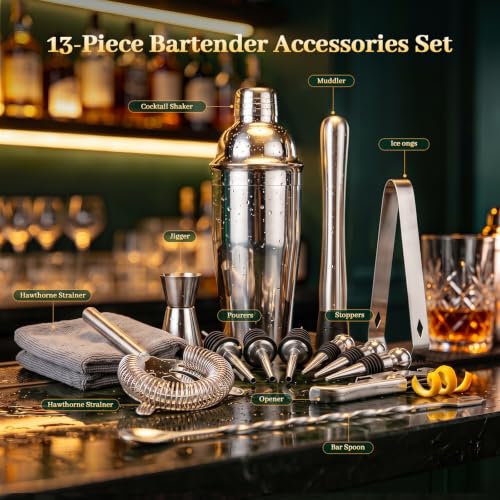 Primero Basics 13-Piece Cocktail Shaker Set for Home & Bar Use