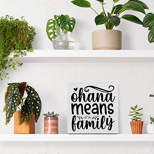 Ohana Means Family Wooden Box Sign, 5x5 Inch Rustic Desktop Wall Plaque
