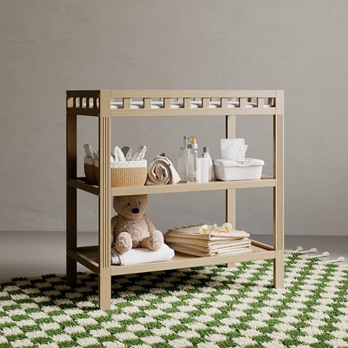 Morningside Baby Changing Table with Storage Shelves and Pad - Driftwood