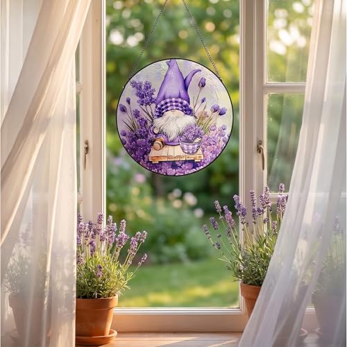 Purple Garden Gnome Stained Glass Sun Catcher, 9.8in