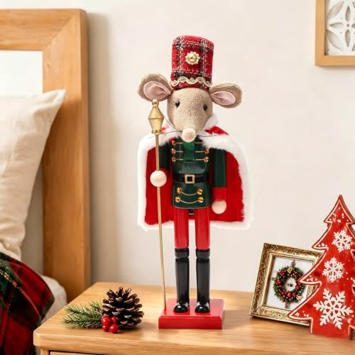 Hanmere Christmas Nutcracker Decor - Mouse Variant, 14.2in Festive Wooden Ornament