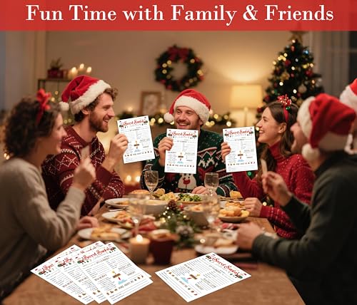 White Secret Santa Questionnaire Cards – 25 Fill-In 5x7 Gift Exchange Forms