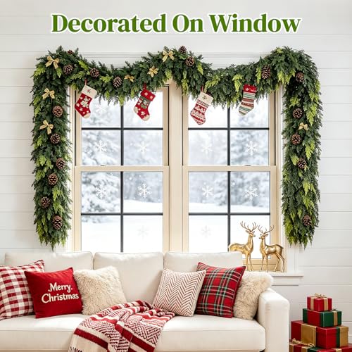 2 Pack 6Ft Real Touch Cedar Garland - Faux Christmas Greenery for Mantle & Decor
