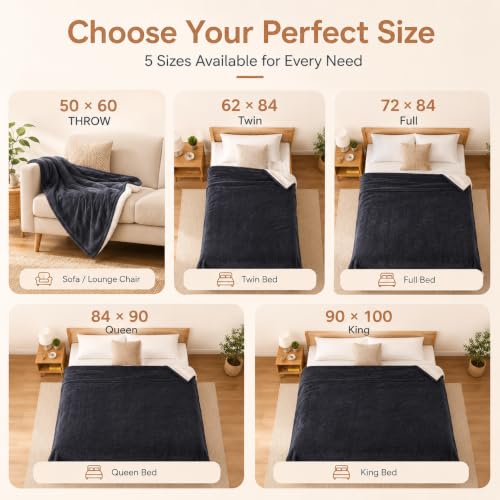 Electric Heated Throw Blanket, 50x60 Flannel and Sherpa, Light Gray