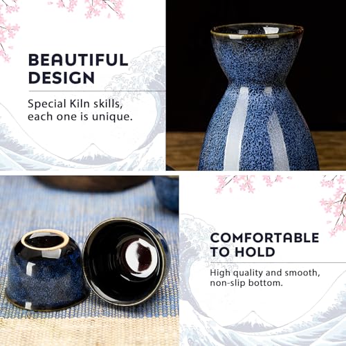 Simple Japanese Sake Set for 4 - Dark Blue | Kiln-Glazed Porcelain Gift Set