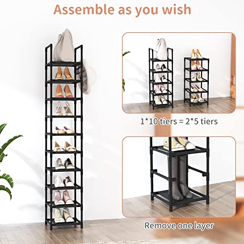 10-Tier Tall Narrow Shoe Rack, Metal Space Saving Entryway Shoe Organizer