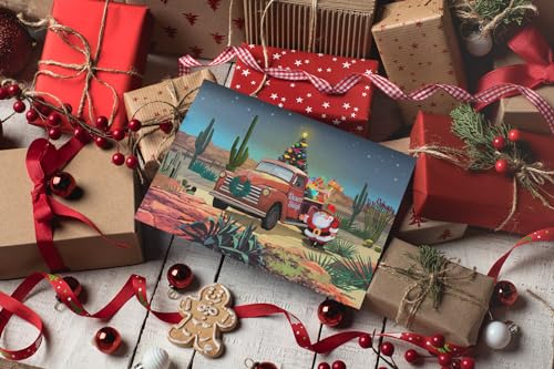 Vintage Red Truck Desert Christmas Greeting Card (Stonehouse Collection) — 5x7, 18 Cards & 19 Envelopes