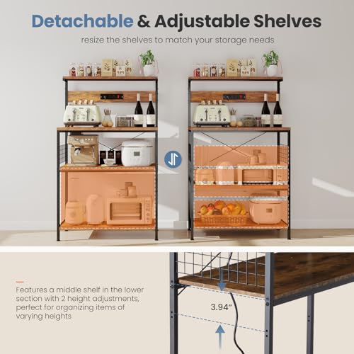 23.6-Inch Microwave Stand with Power Outlet and Adjustable Shelves