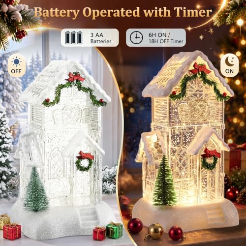 Lighted Christmas Snow Globe Church Water Lantern, 12.5” High