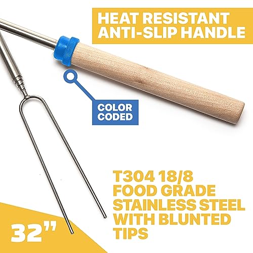Telescoping Marshmallow Roasting Sticks - 32" S'mores Fire Pit Skewers (5 Pack)